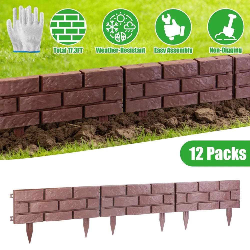 12PCS Stone Effect Garden Edging Flexible Landscape Border Fence PP
