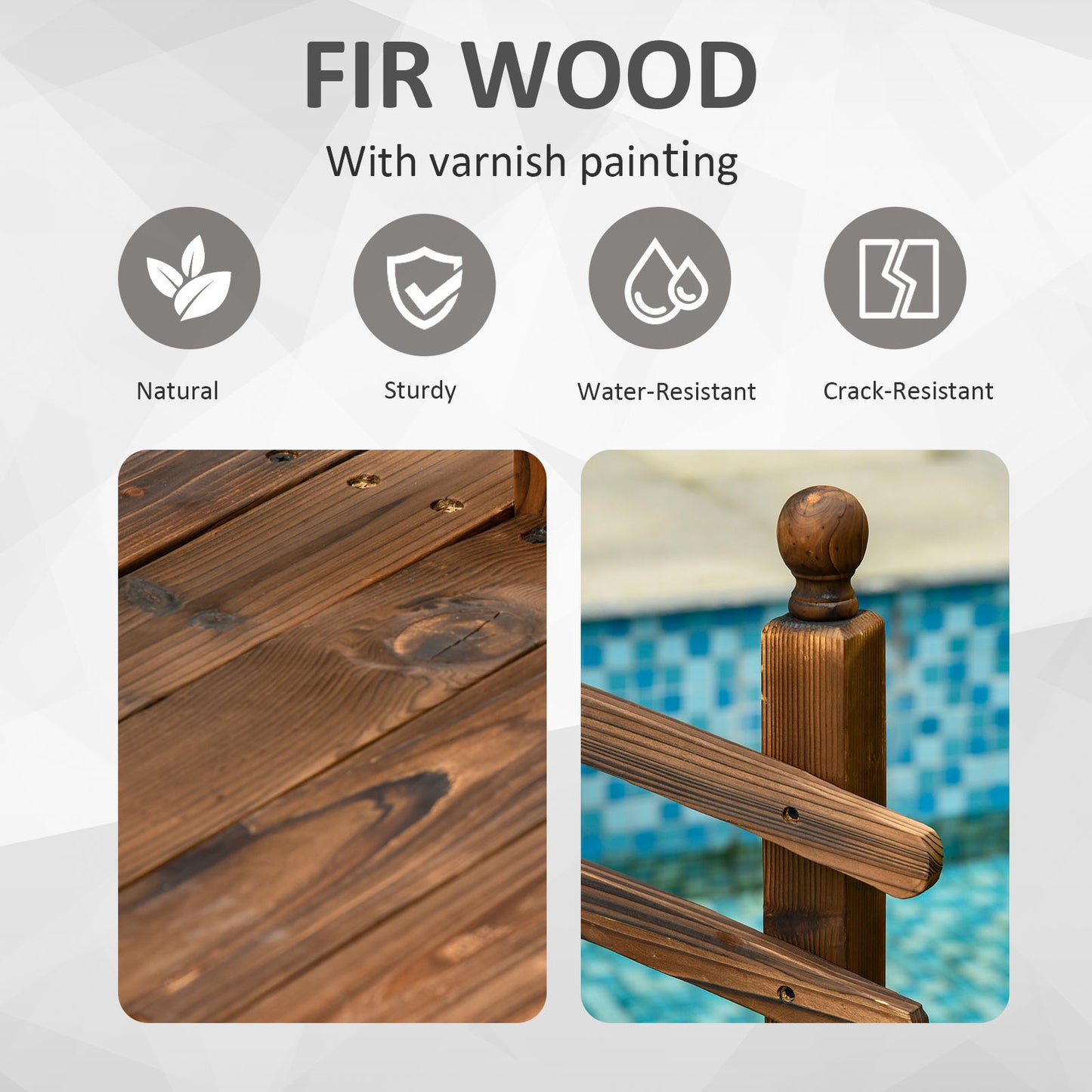7.5 ft Fir Wood Garden Bridge with Side Railings for Backyard and Pond, Carbonized Finish