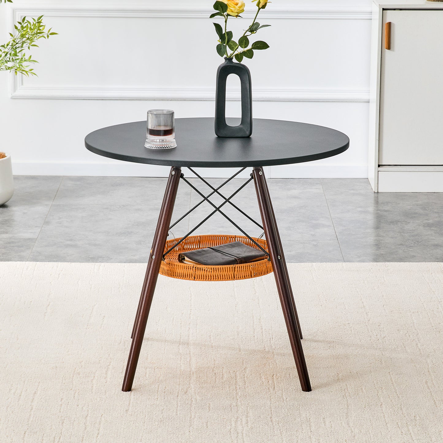 31.5-inch Diameter Circular Dining Table, Black MDF Vacuum Formed