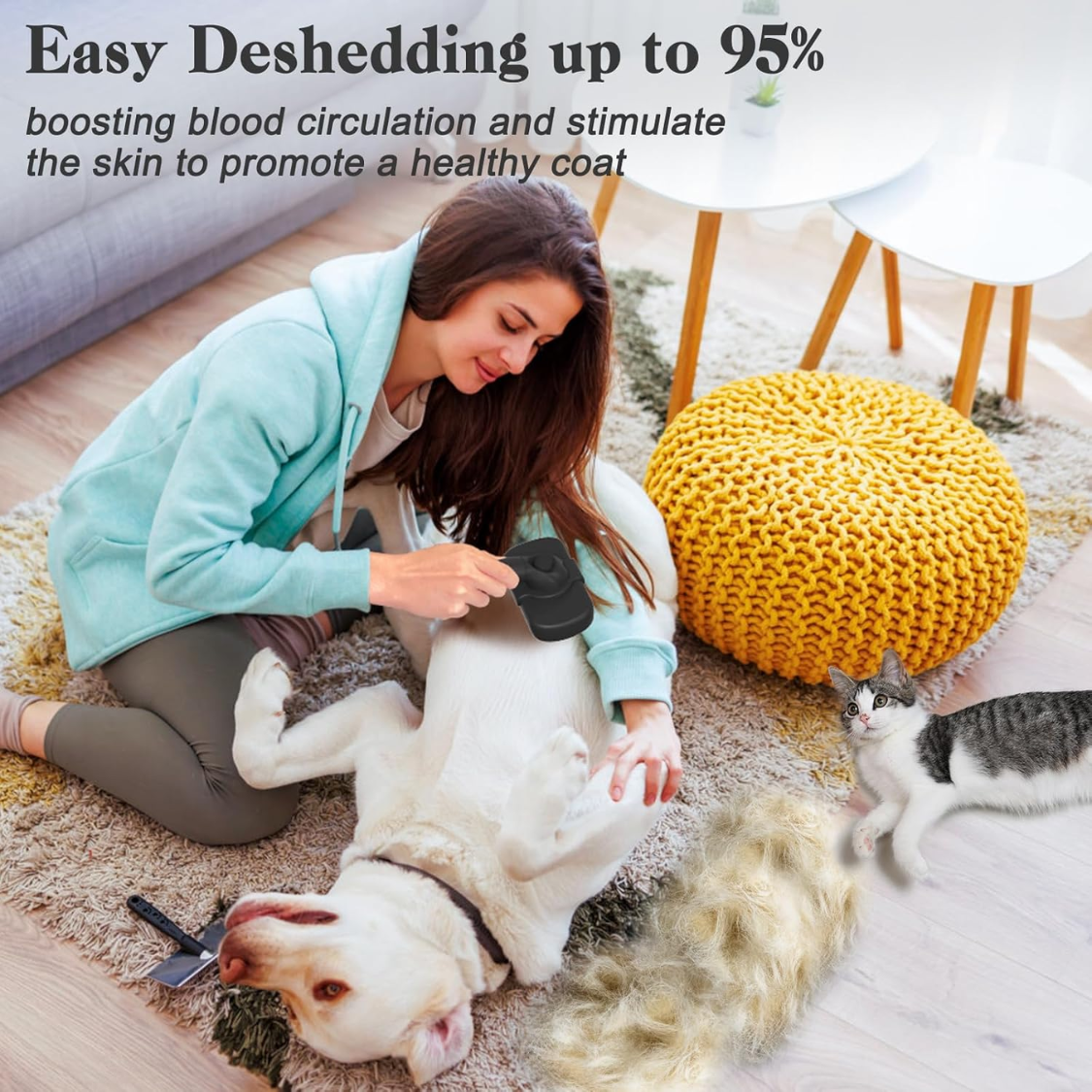 Self Cleaning Shedding Brush for Dogs, Cats & Puppies - Hair Removal Grooming Tool