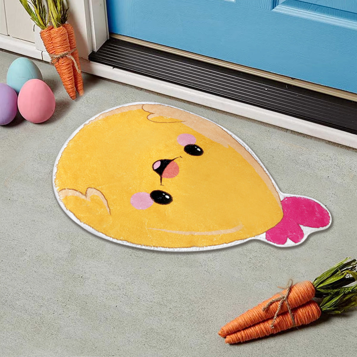 Chick Bathroom Rug - 24x15 Inch Non-Slip Washable Yellow Bath Mat