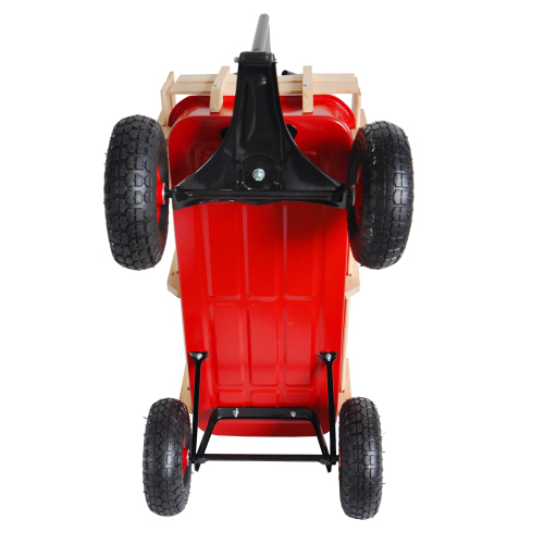 All Terrain Garden Wagon with Wood Railing and Air Tires for Outdoor Use