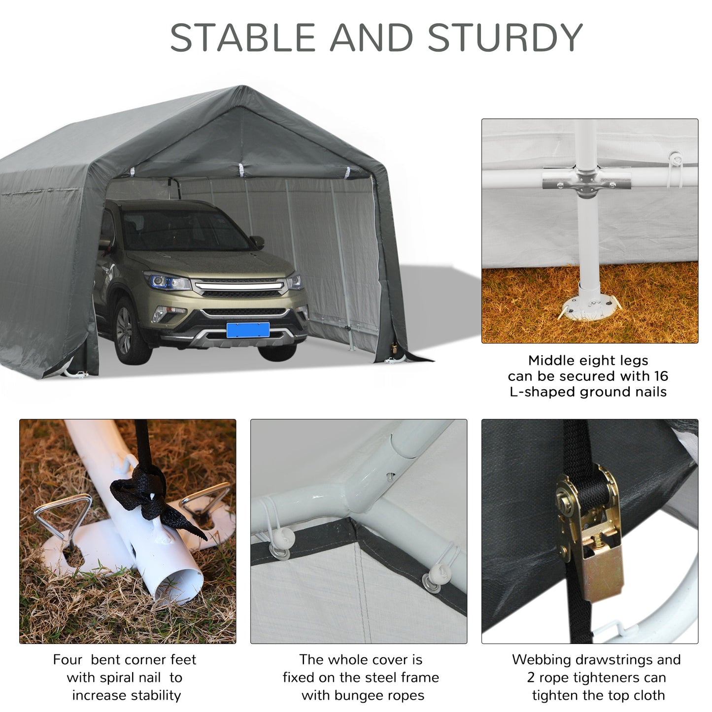 Heavy Duty Portable Garage Carport - 12x20 ft Shelter for Bikes & Tools