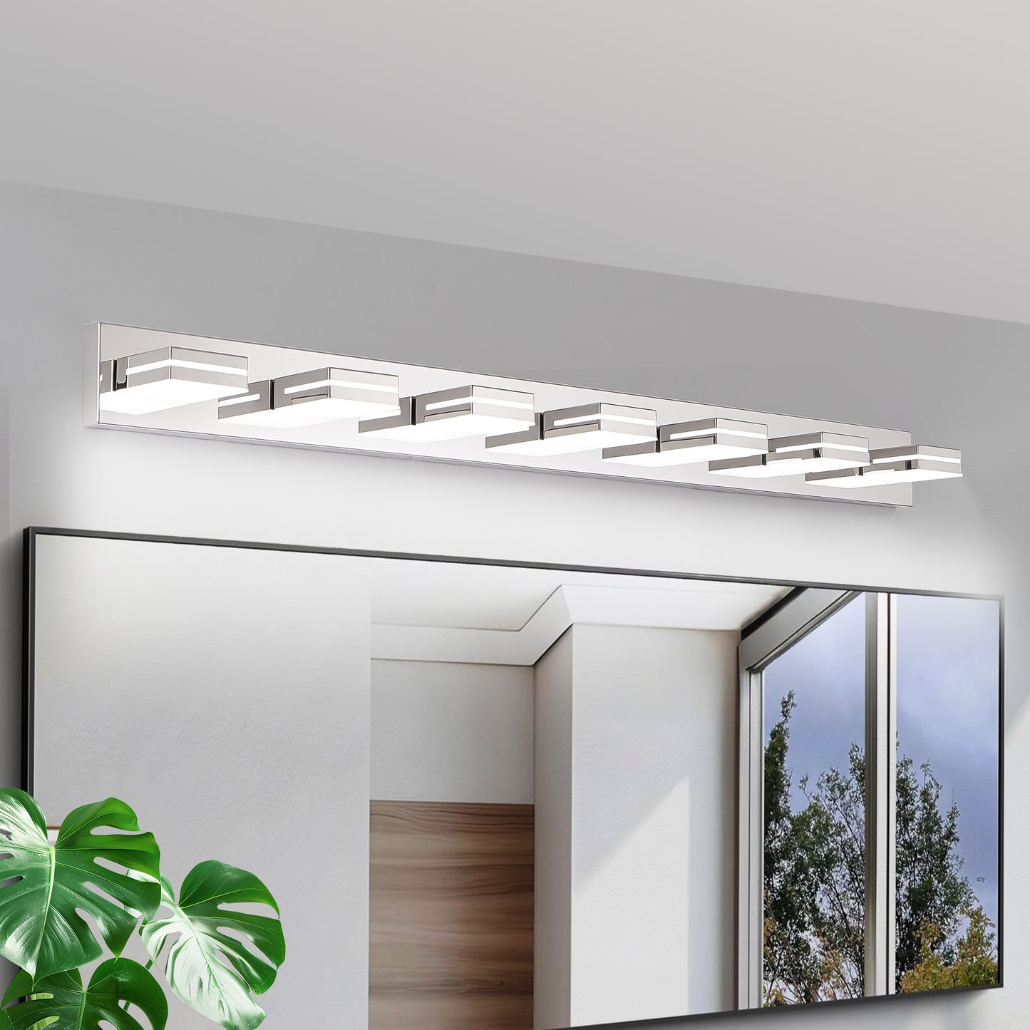 Modern Chrome LED Vanity Light - 7-Light Wall Sconce for Bathroom