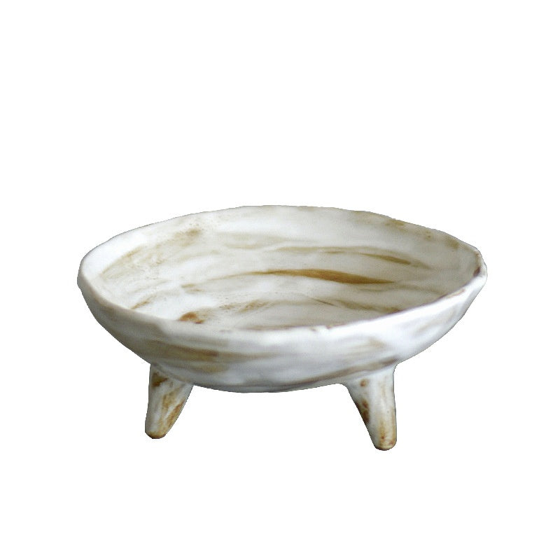 Stoneware Three-Legged Food Plate - Antique Ceramic Fruit Dish, Zen Dim Sum