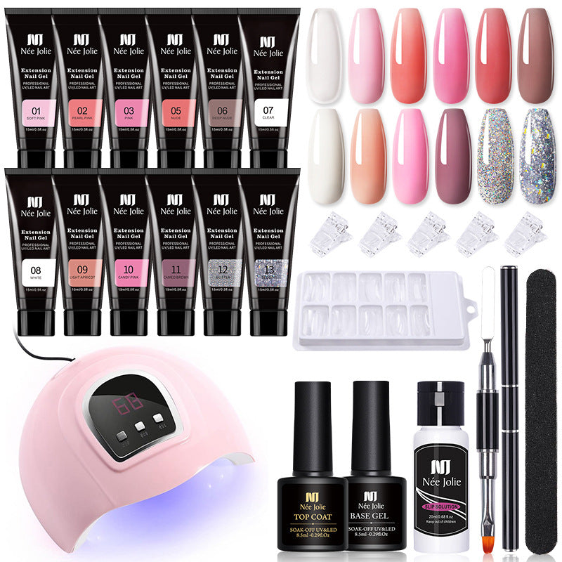 Nail Extension Glue Kit with UV Lamp – 7 Bottles