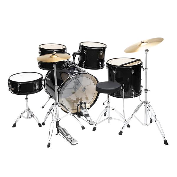 22-Inch 5-Piece Black Drum Set with Double-Layer Oil Skins