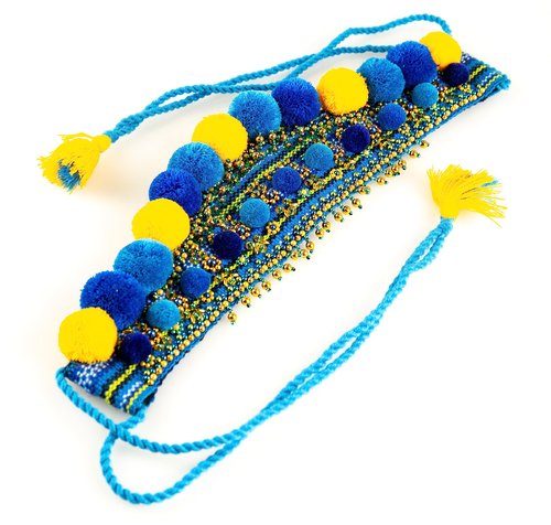 Rushnichok Kokoshnik Ukrainian Traditional Easter Headdress Blue Wreath Kokoshnic Vyshyvanka Style Handmade Beaded Hippie Tiara