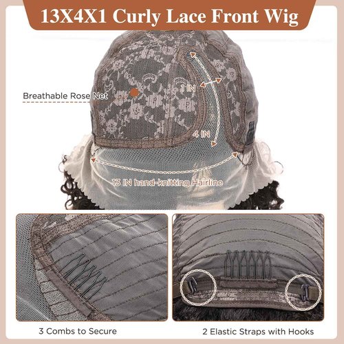 WIGER Short Curly Bob Lace Front Human Hair Wig Ombre Blonde Pixie Curly Glueless Wigs Side Part HD Lace Water Wave Wig Brazilian Virgin Human Hair Afro Kinky Lace Frontal Wigs (OT1B/27)