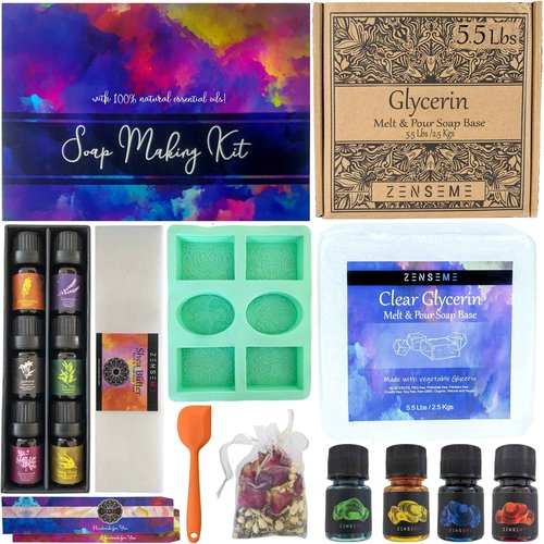 ZenseMe Bundle of Soap Making Kit with 5.5 LB Glycerin Soap Base | DIY Bundle, Melt and Pour Organic Natural Supplies for Adults, Beginners | 2LB Shea Butter and 5.5 LB Ultra Clear Glycerin