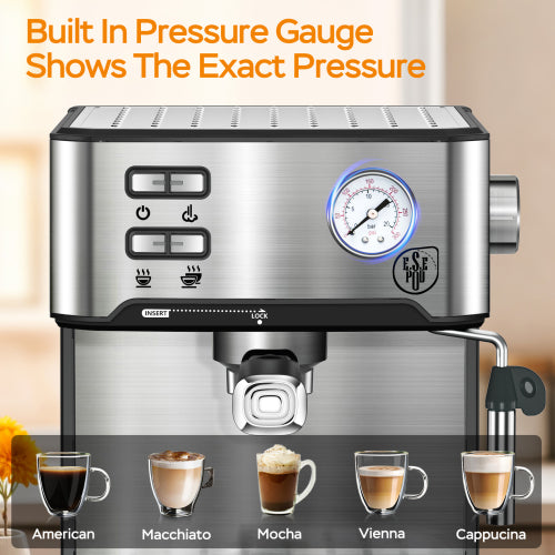 20 Bar Professional Espresso Machine with Milk Frother - Silver