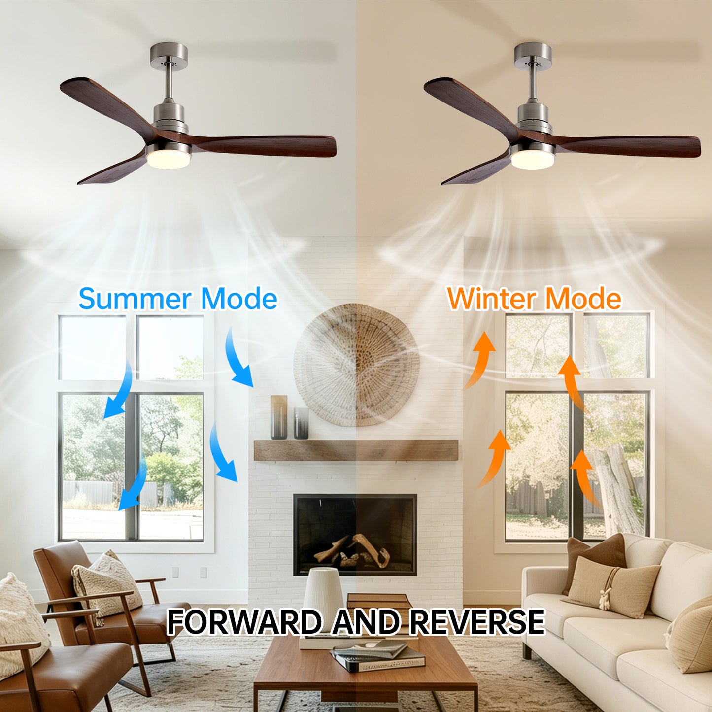 52 Inch Indoor Outdoor Ceiling Fan with Lights and Remote - Modern 3-Blade Design, DC Motor, Brushed Nickel