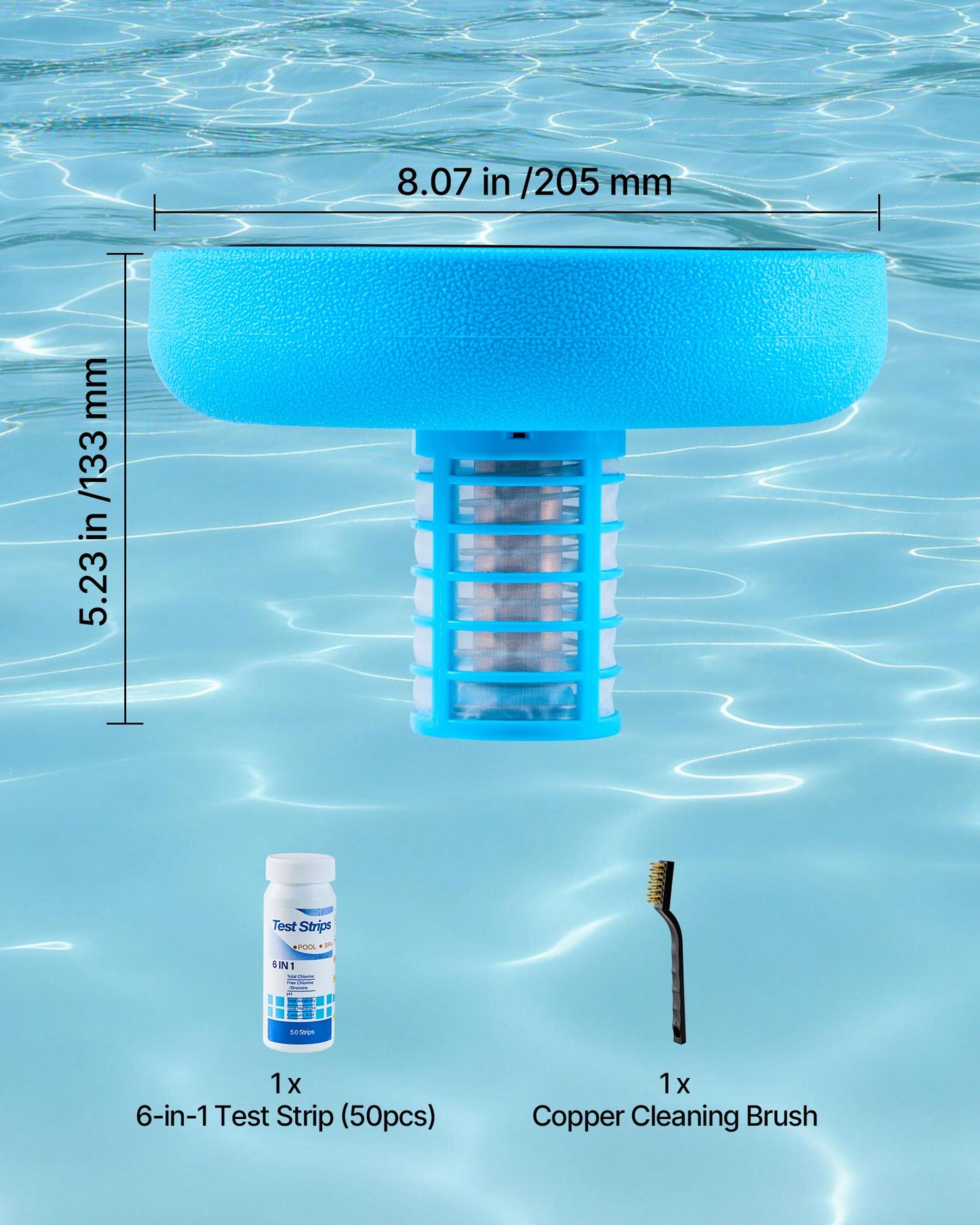Solar Pool Ionizer for Up to 35000 Gallons - Copper Water Purifier & Cleaner, Floating Automatic Water Treatment, Chlorine-Free, Black