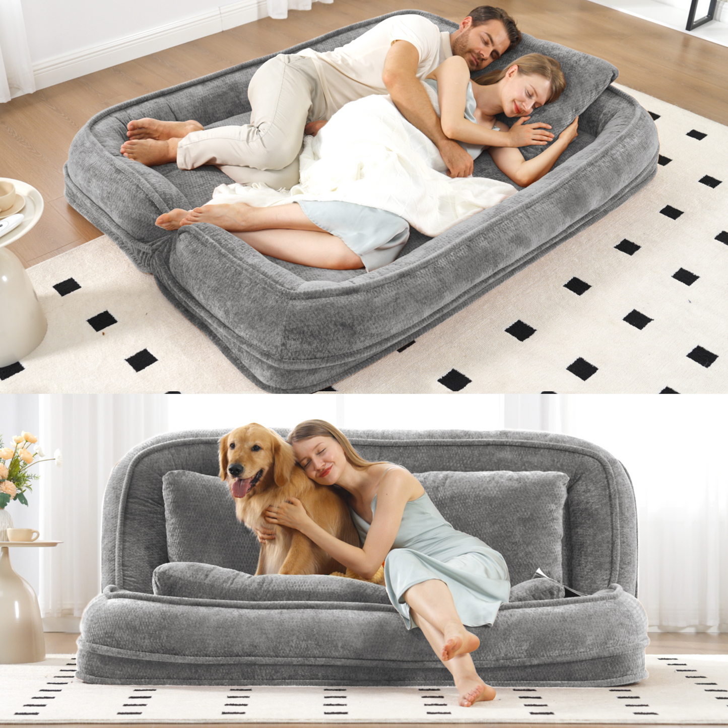 Extra Large Chenille Loveseat Sofa - Light Gray, 2-in-1 Dog Bed