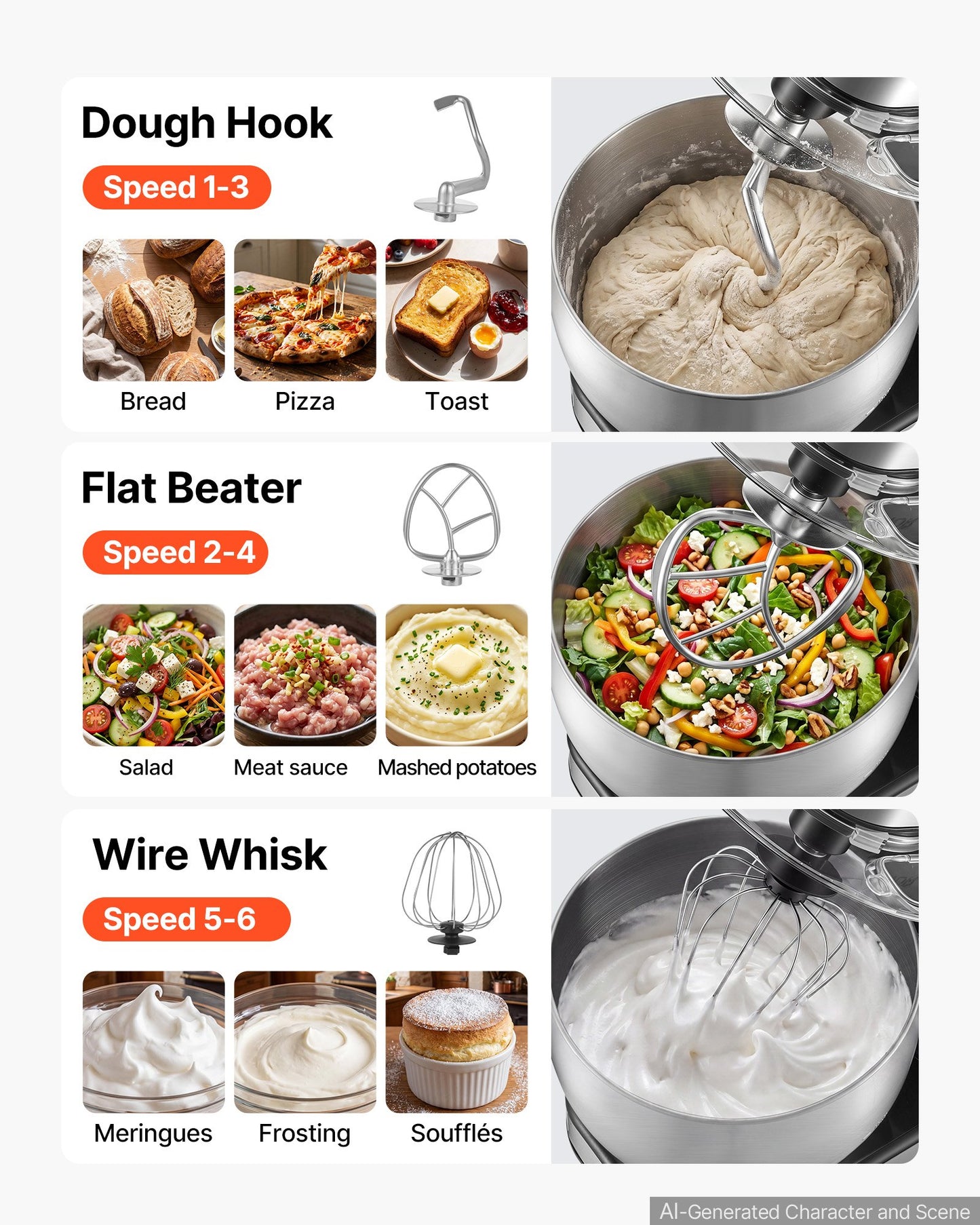 7.4 Qt Tilt Head Stand Mixer 500W with Stainless Steel Bowl & Attachments