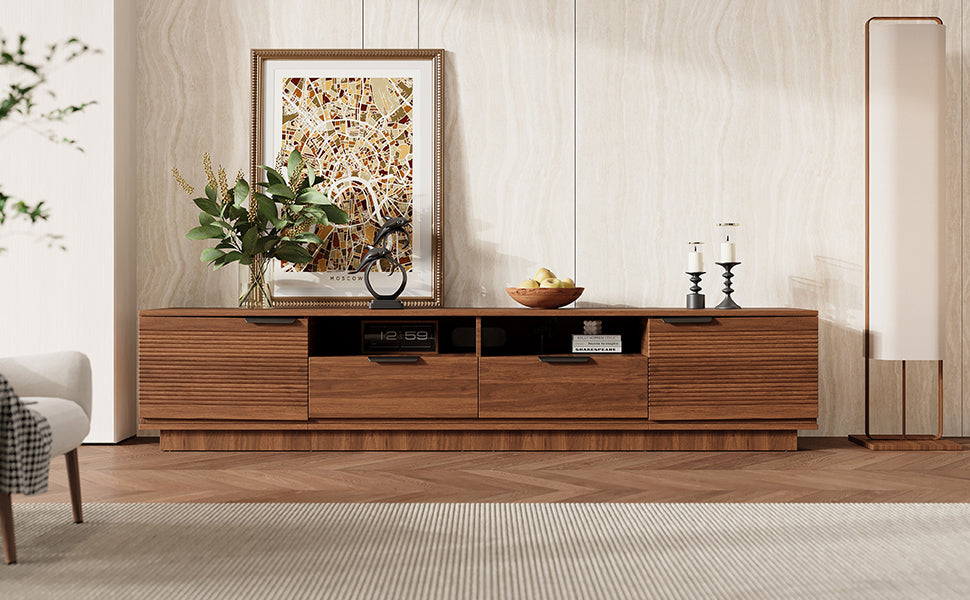 78 Inch Modern TV Stand for 85 Inch TVs - Walnut Finish