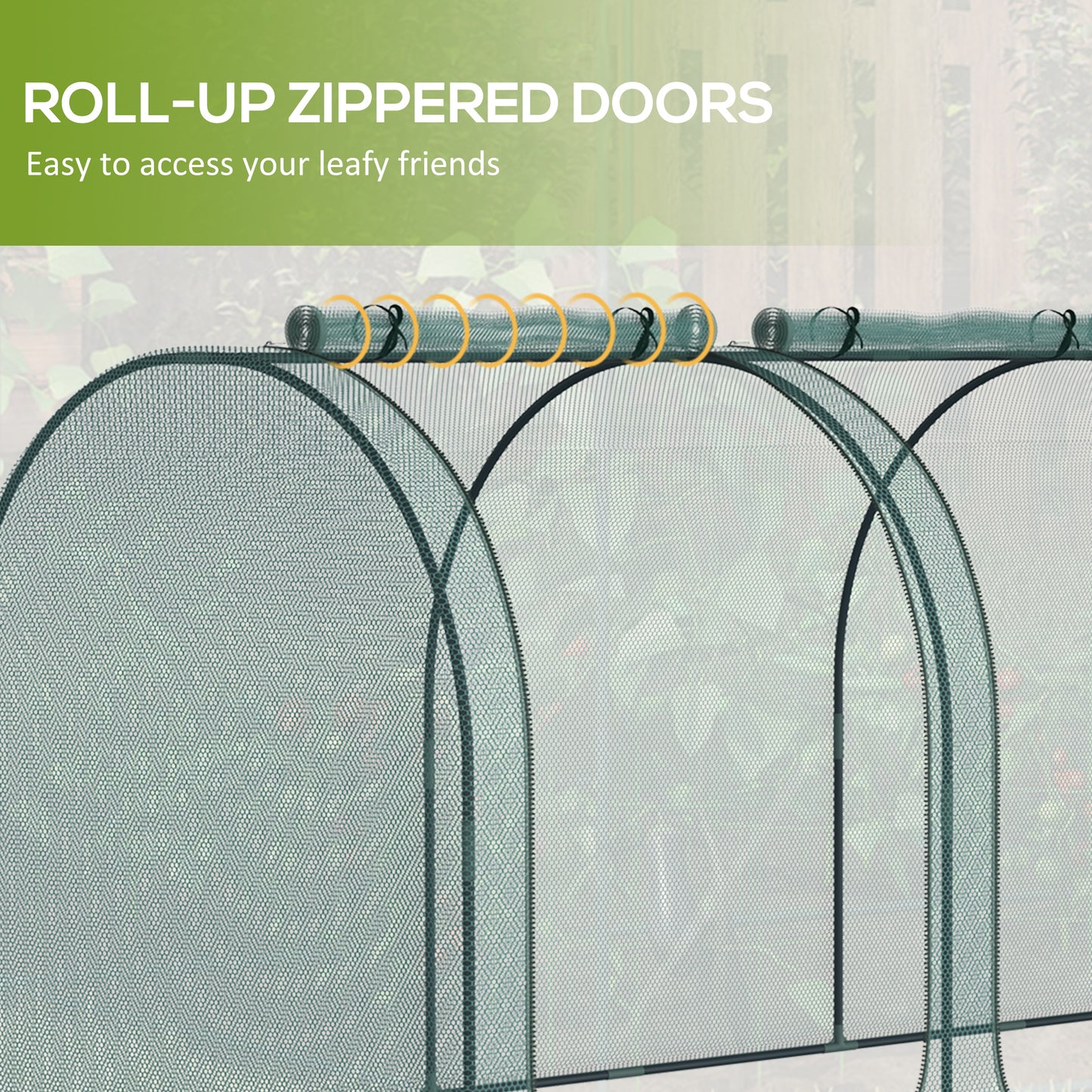Garden Crop Cage with Zippered Doors and Ground Stakes, 9x4 ft Green