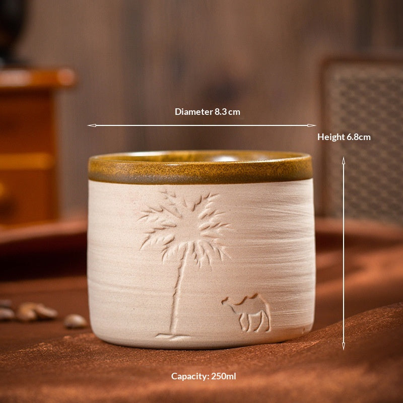 Middle Eastern Terracotta Espresso Cup - Creative Ceramic Coffee Mug with Desert Boat Pattern