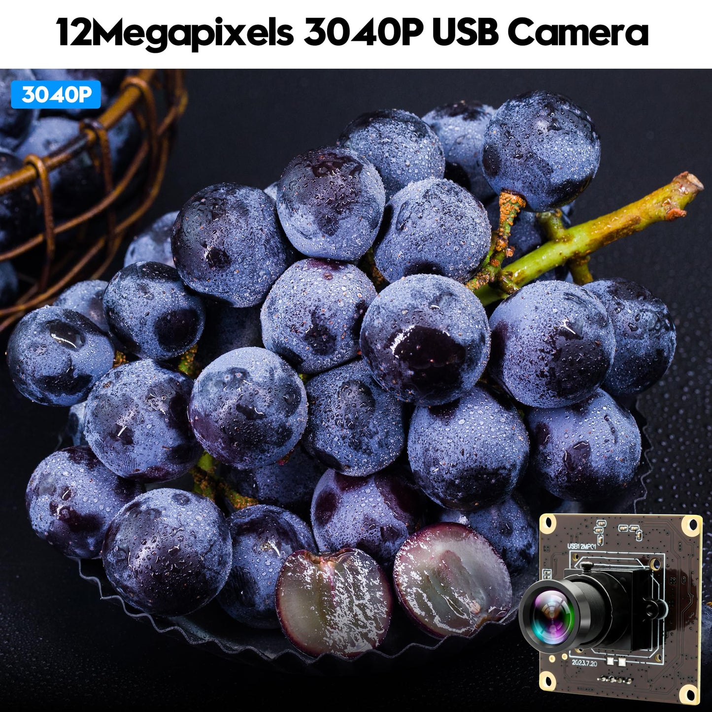 12MP USB Camera Module 4K 120fps High Speed Golf Swing Camera with 25mm Narrow Field of View M12 Lens Low Illumination Industrial Lightburn Embedded for Linux Windows Mac OS