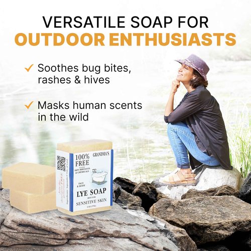 CLASSYONE Grandma’s Pure Lye Soap Bar for Sensitive Skin, Unscented 6 oz – 12 Pack | Face & Body Wash for Dry, Itchy Skin | Free of Dyes, Detergents & Fragrance + Bonus Baby Powder Air Freshener