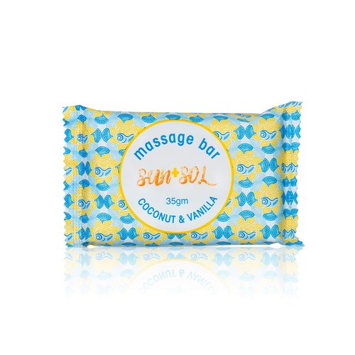 World Amenities Sun + Sol Bulk Moisturizing Massage Bar with Warm Coconut & Vanilla Fragrances, Sachet Wrapped Travel Size Toiletries, Mini Hotel Amenities, 1.23 oz (300 Pack)