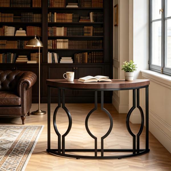 Curved Console Table with Geometric Frame - Retro Design