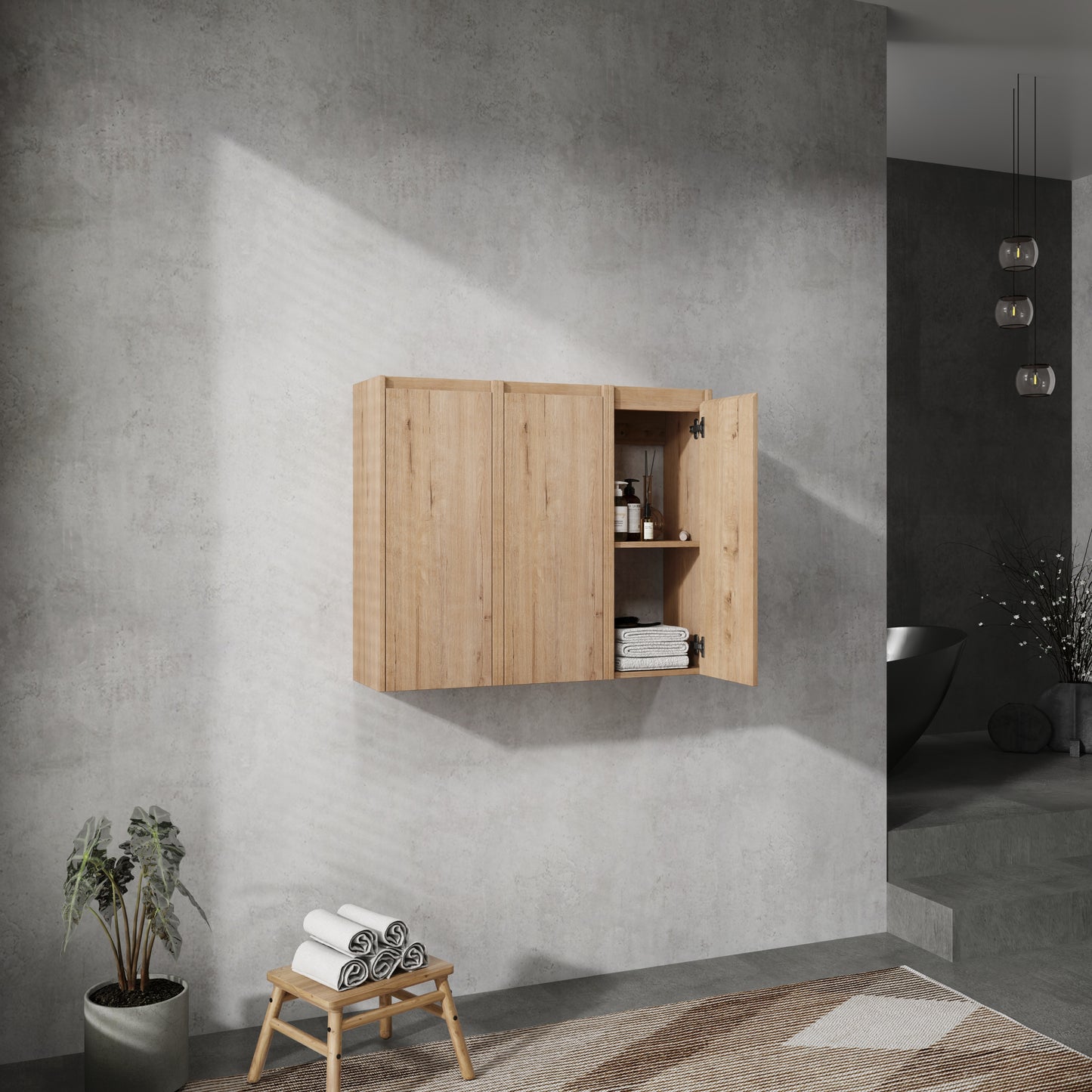36 Bathroom Side Cabinet, 3-Soft Close Doors, Float Mounting Design,