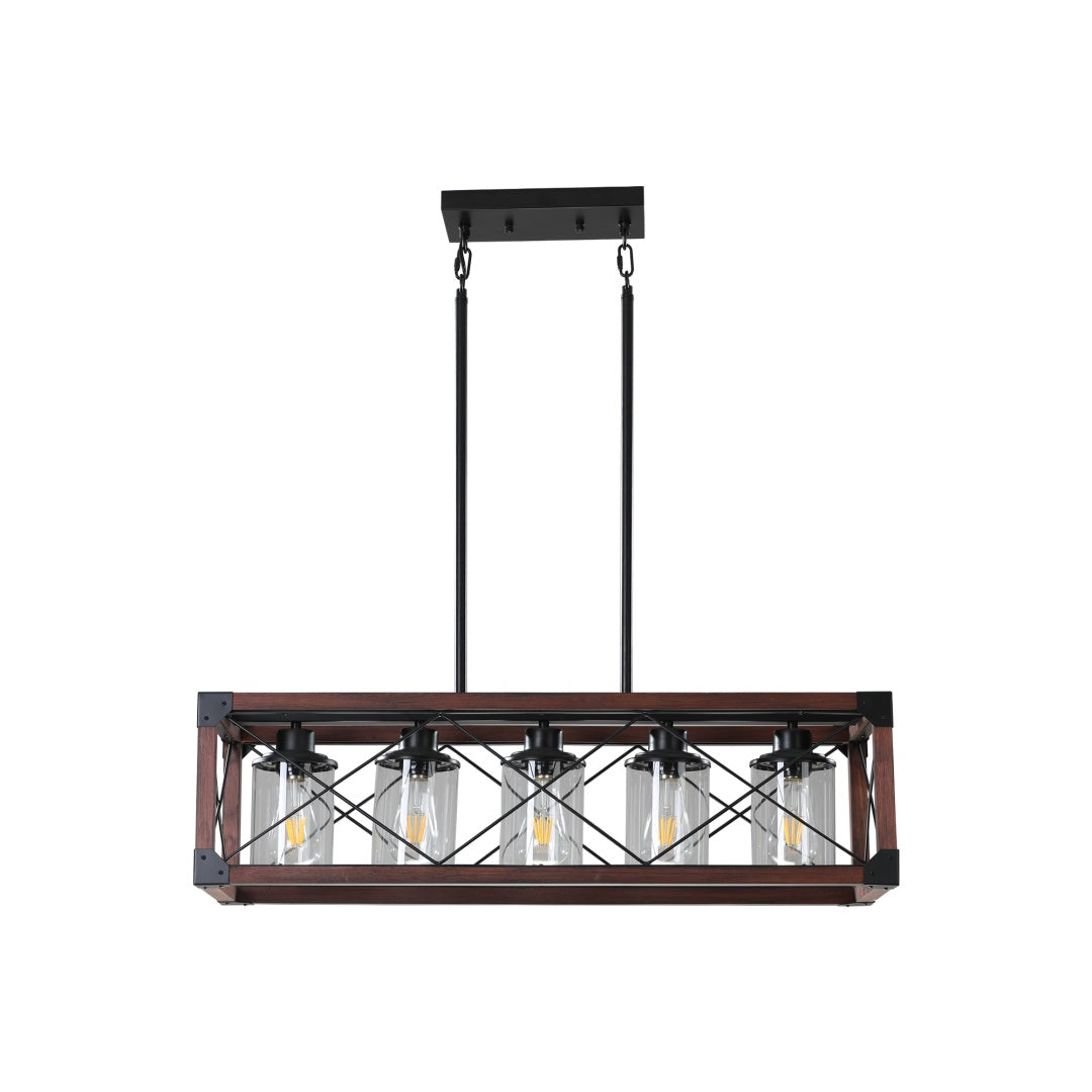 32-Inch Red Industrial Farmhouse Pendant Light - 5-Light Chandelier