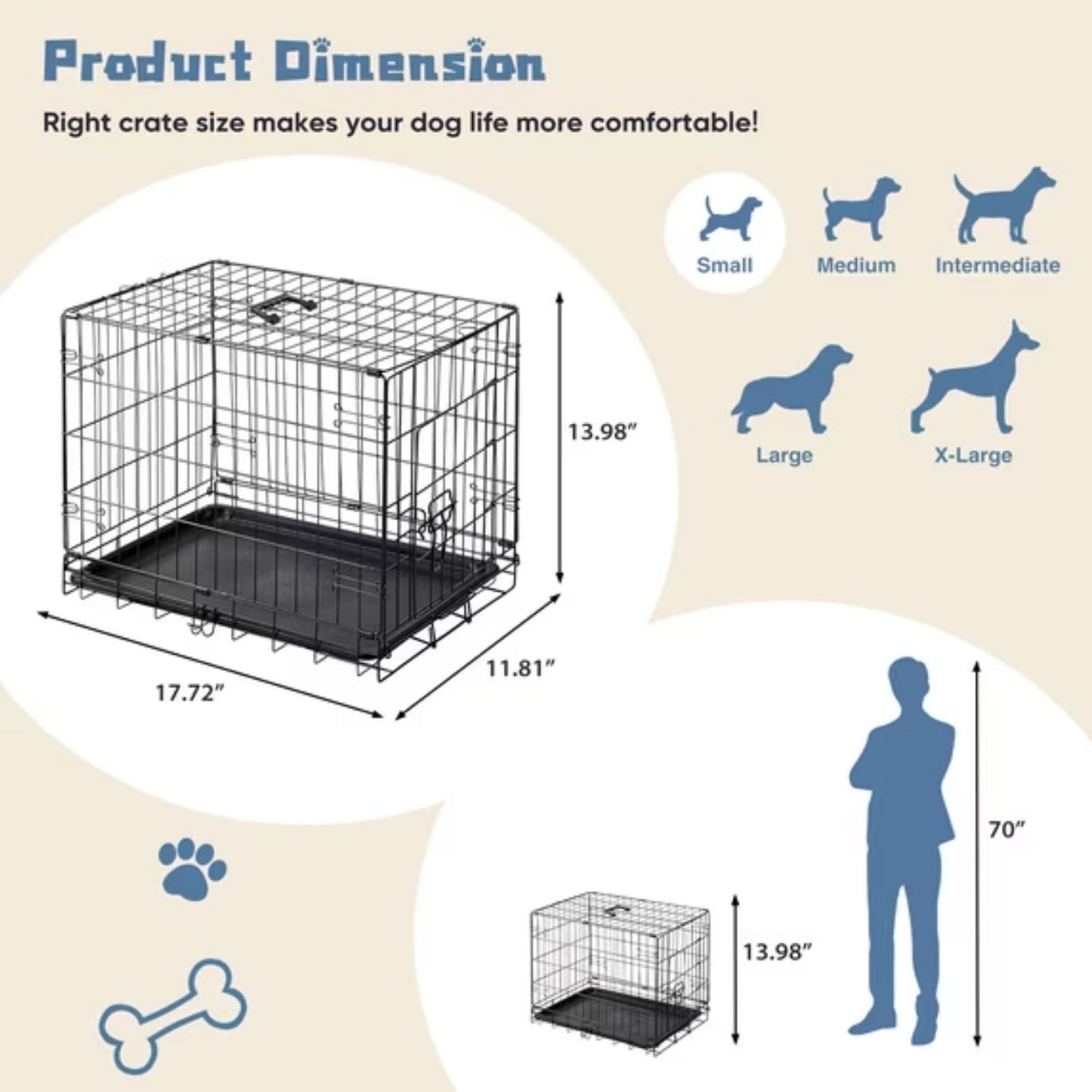 18-Inch Heavy Duty Metal Dog Cage with Lock, Collapsible Design & Removable Tray