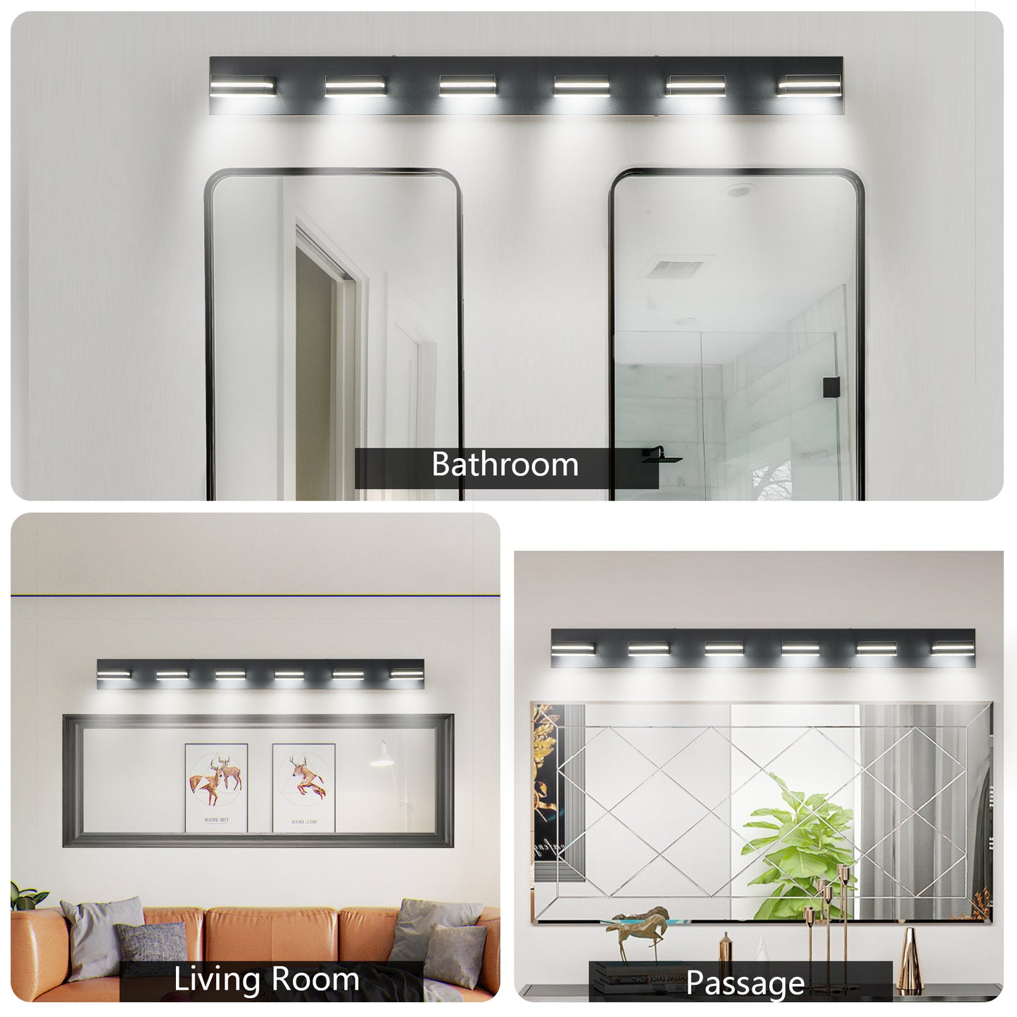 Modern Black LED Vanity Light - 6-Light Wall Sconce for Bathroom