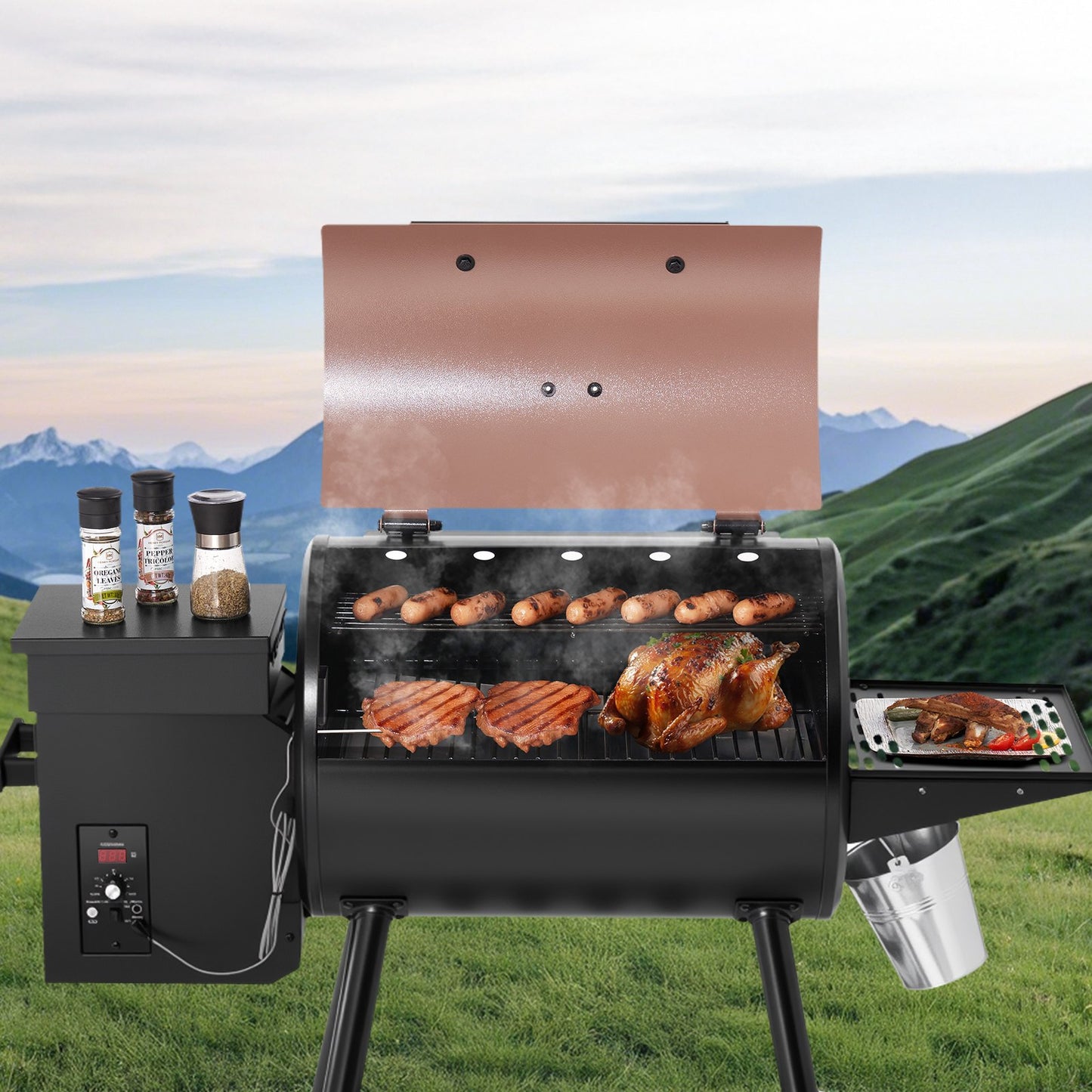 Electric Wood Pellet Grill Smoker with 456 Sq in Cooking Area - Outdoor BBQ