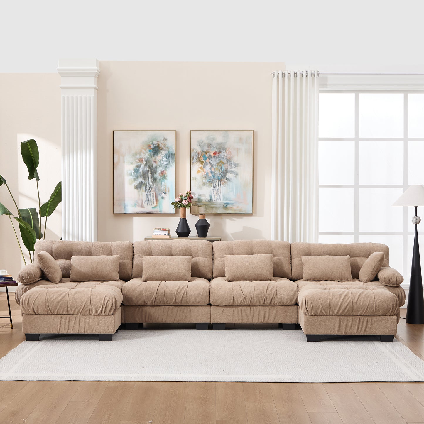 U Shaped Modular Sectional Sofa - Light Brown, Deep Seat Design