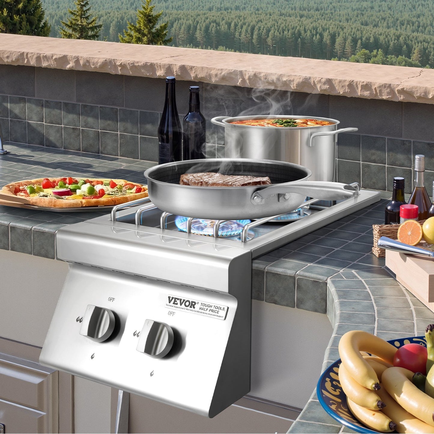 Double Side Burners for Outdoor Grilling - 15,000 BTU Propane & Natural Gas