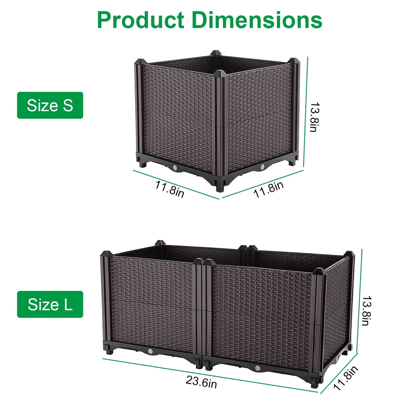 Raised Garden Bed with Self-Watering System for Vegetables Flowers Herbs - Multiple Sizes