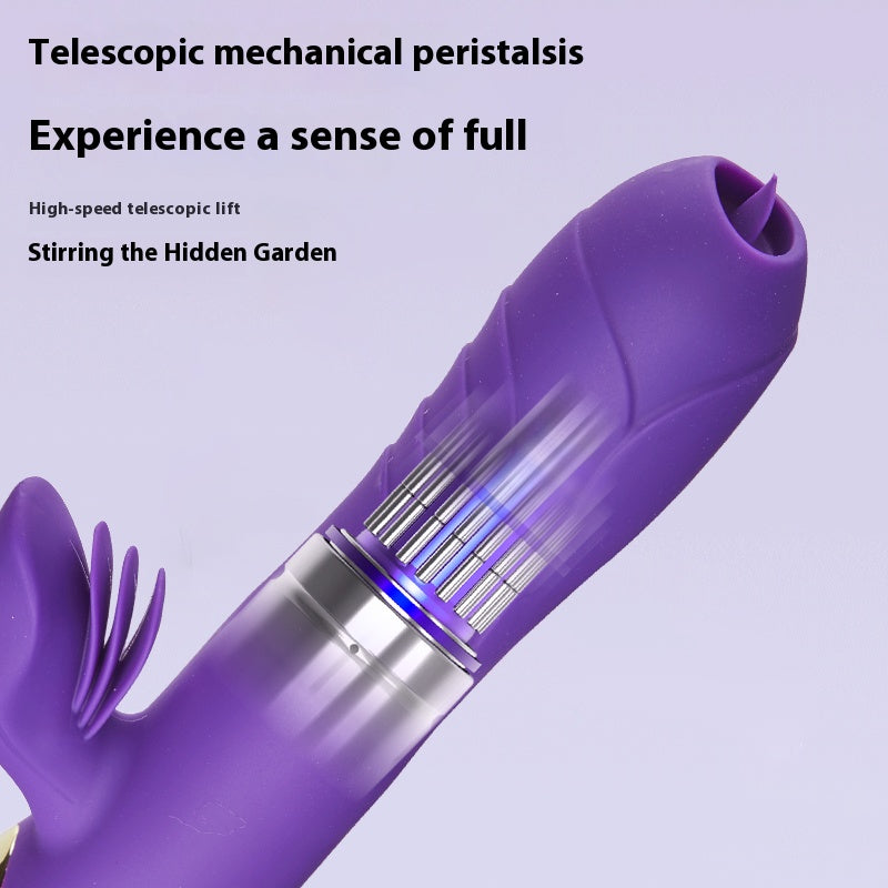 Rechargeable Thrusting Dildo Vibrator - G Spot & Clitoral Stimulator - Purple