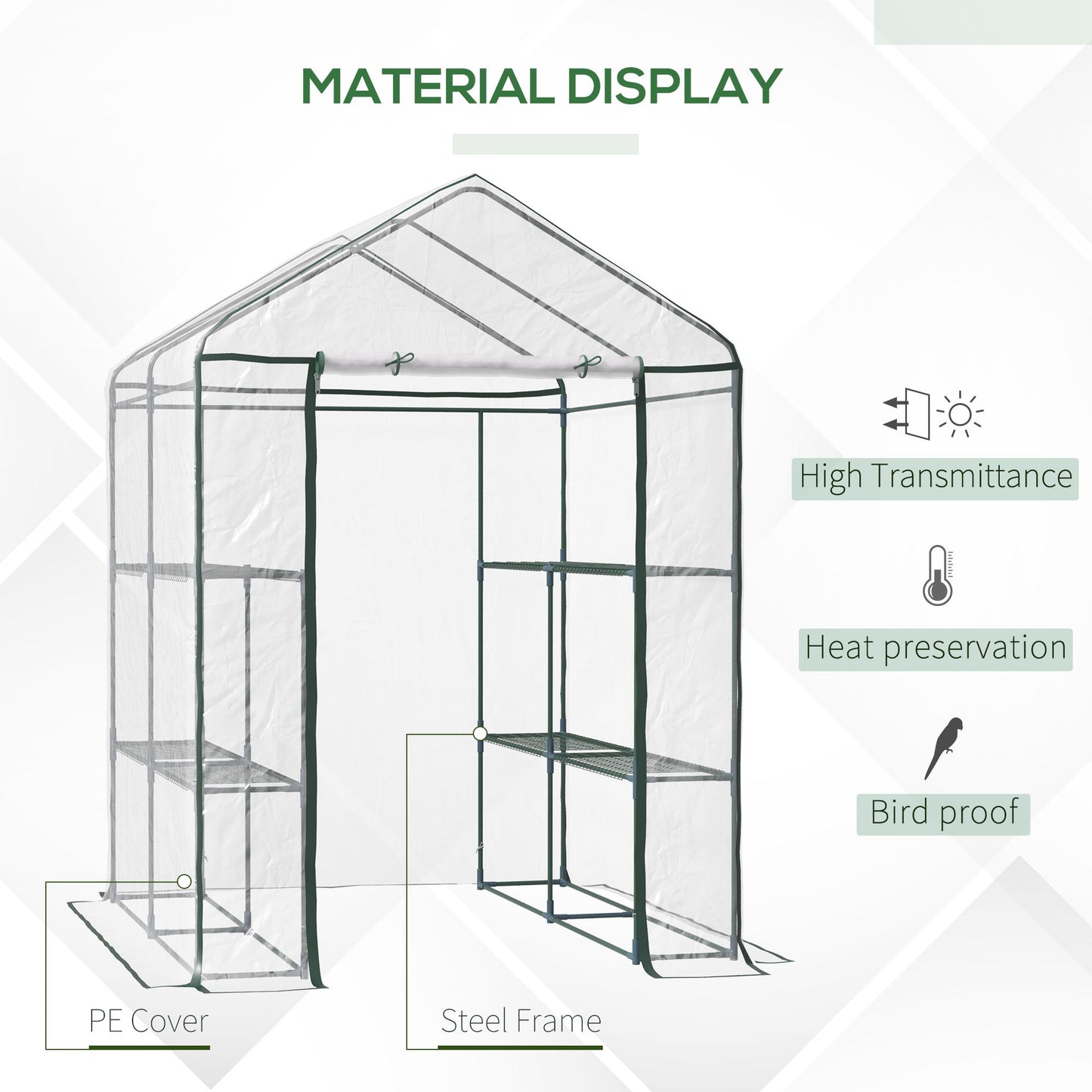 Portable Greenhouse Kit - Clear Steel Frame with Shelves