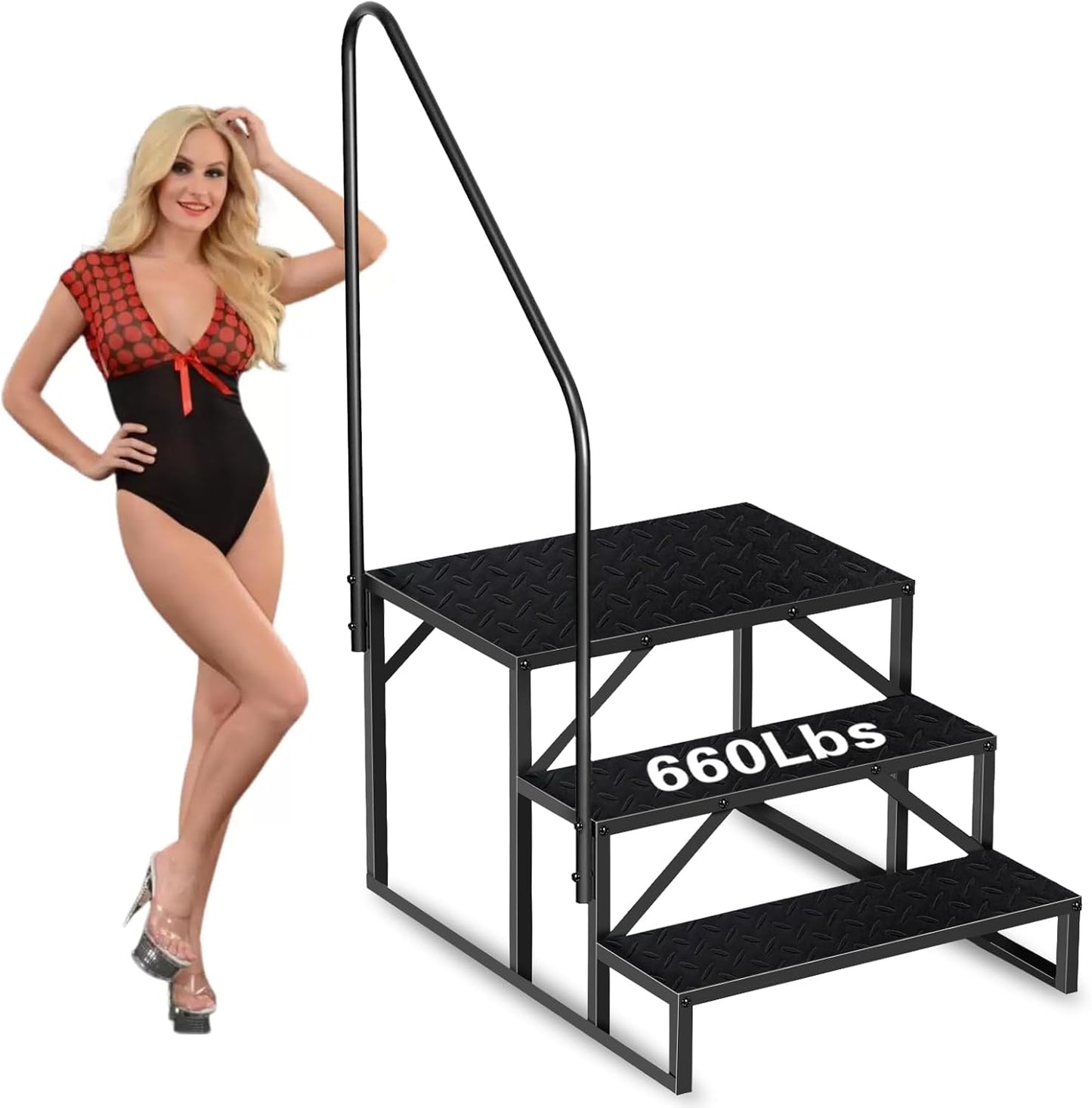 Heavy-Duty Swimming Pool Steps with Handrails - Black