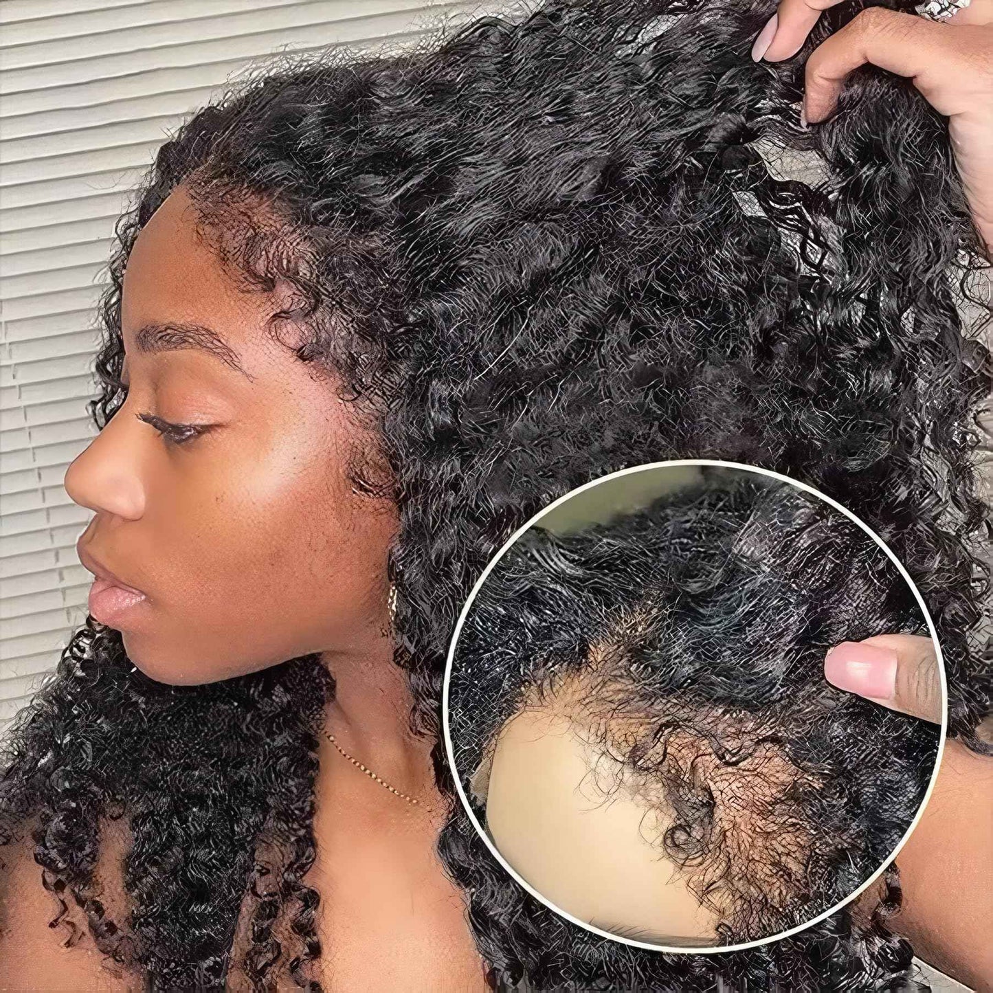 4C Edges Kinky Curly Lace Front Wigs Human Hair 13x4 HD Transparent Lace Frontal Wigs with Curly Edges Baby Hair, Deep Wave Curl Wig Pre-Plucked Hairline 180% Density 16 inch