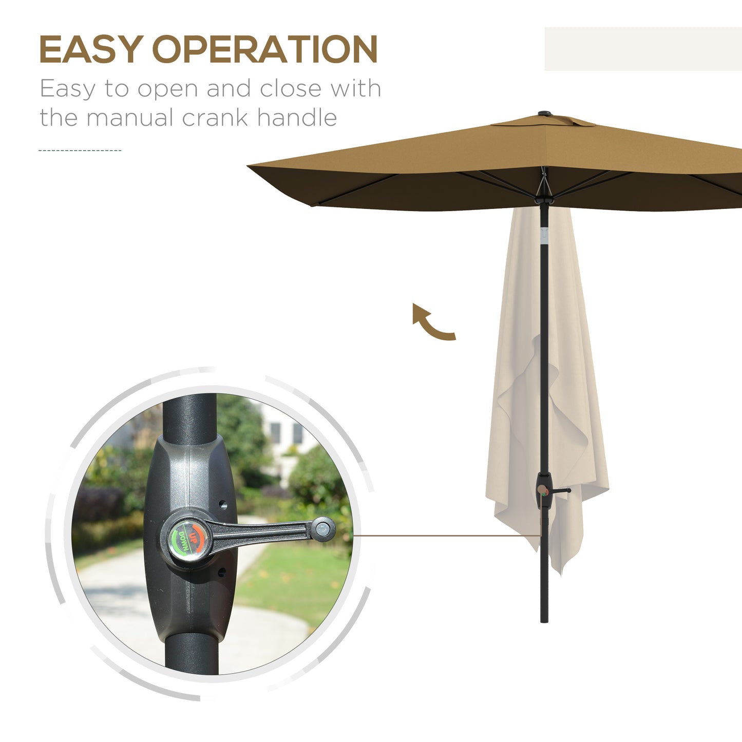 6.6' x 10' Rectangular Market Umbrella with Crank & Tilt - Coffee