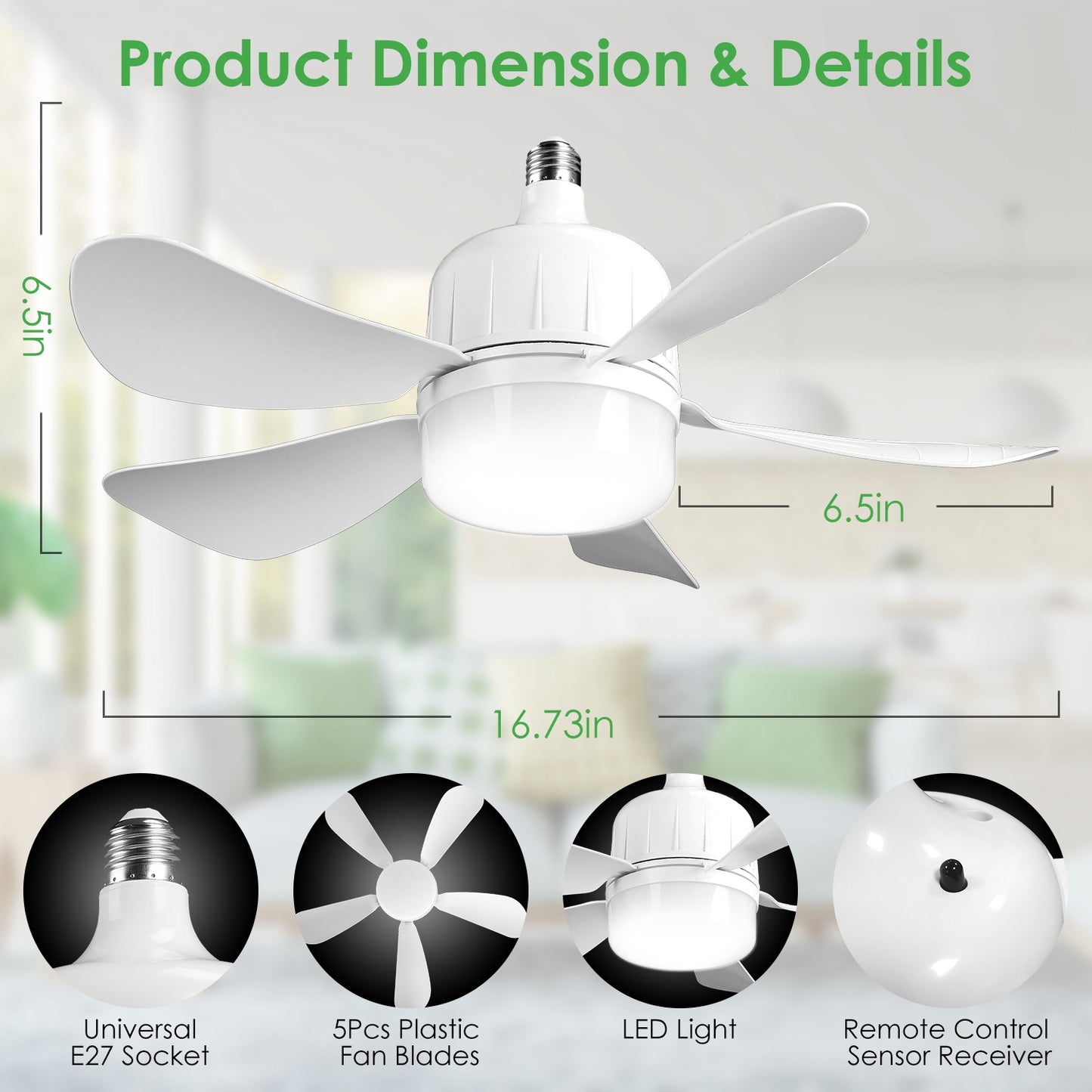 Ceiling Fan with Dimmable LED Light, 12W Smart Remote Control, 3 Speeds White