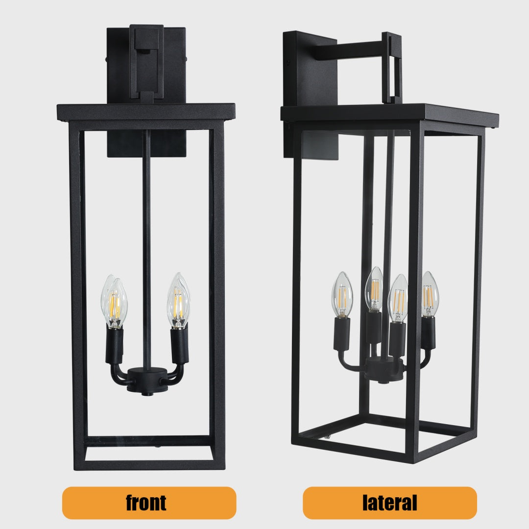 Modern Outdoor Wall Lantern - Black Metal Frame, Clear Glass