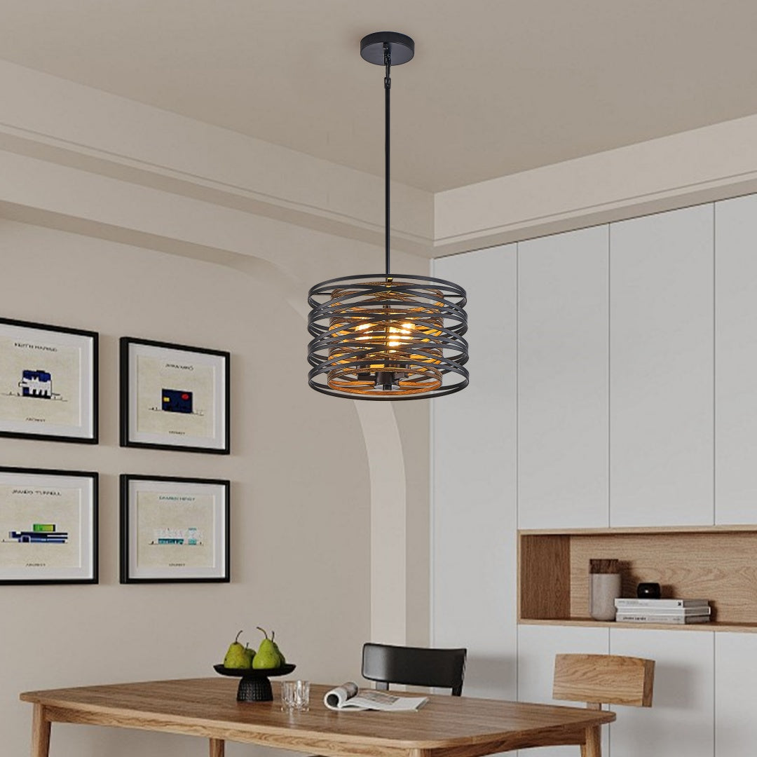 3-Light Industrial Pendant Chandelier with Wood Accents