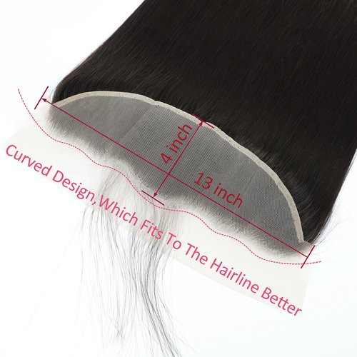 Straight Lace Frontal 13x4 Ear to Ear 100% Virgin Remy Human Hair Transparent HD Lace Frontal Closure 150% Density Straight Hair Closures With Baby Hair Natural Black (20 Inch)