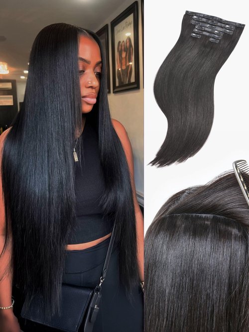 LUVME Invisible Clip in Hair Extensions,Silky Straight 14 Inch 110g 6Pcs Seamless PU Weft, 100% Real Human Hair Extensions, Natural Look & Comfortable Wear, Easy to Apply