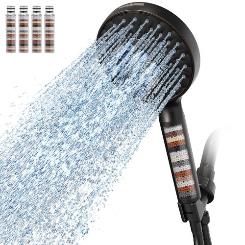 Filtered Shower Head with Handheld, High Pressure 9 Spray Mode ORB Showerhead with 4 Filters, Detachable Shower Head, Water Softener Filters Beads for Hard Water - Remove Chlorine