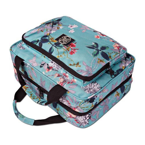 Set Of Large Hanging Travel Toiletry And Cosmetic Bag For Women and Jewelry Travel Organizer Bag With Many Pockets in Turquoise Flowers
