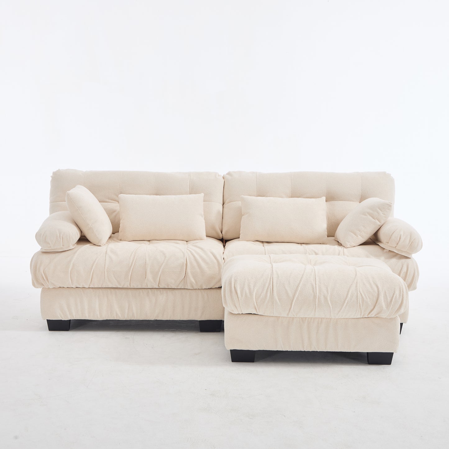 Modular Sectional Sofa Cloud Couch with Ottoman - Beige