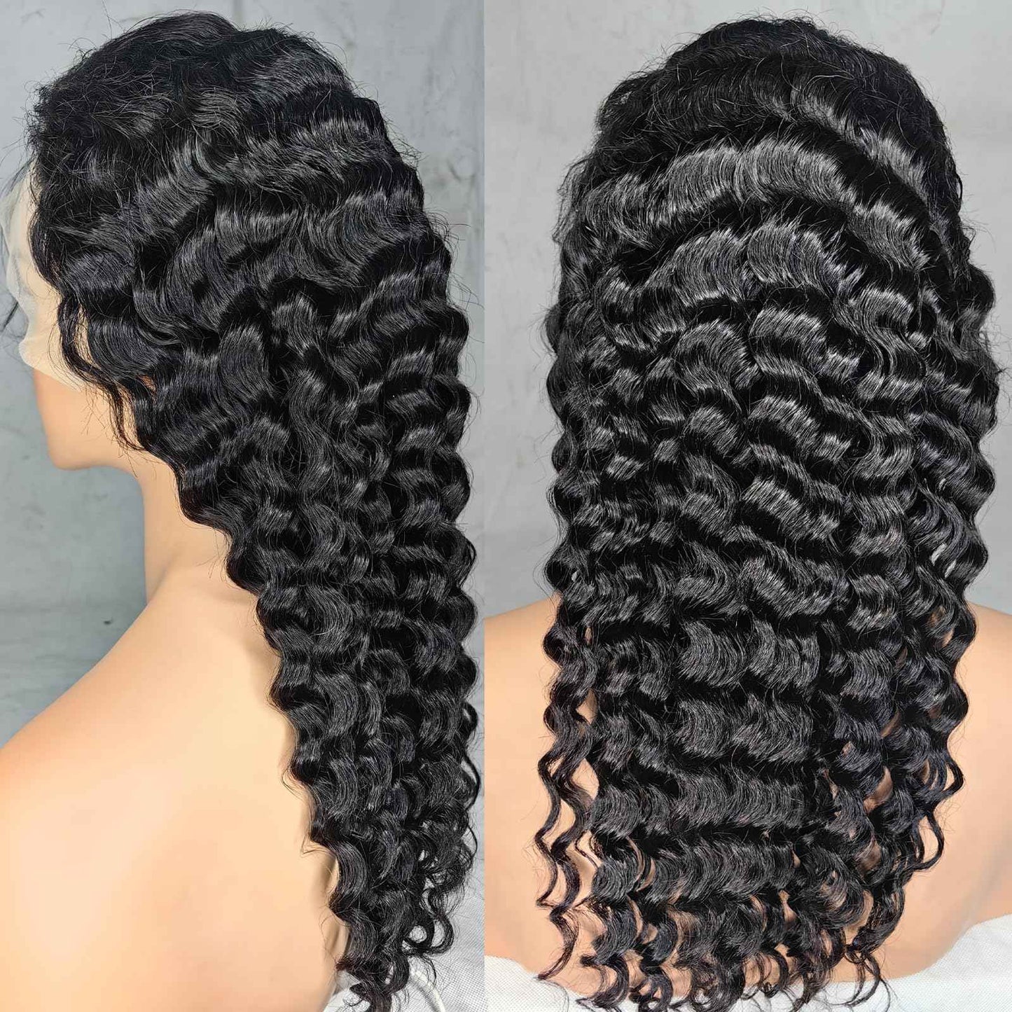 26Inch Deep Wave Lace Front Wigs Human Hair-13x4 HD Transparent Deep Wave Frontal Wigs Glueless Curly Wigs for Women 200% Density Curly Lace Front Wigs Human Hair Pre Plucked with Baby Hair