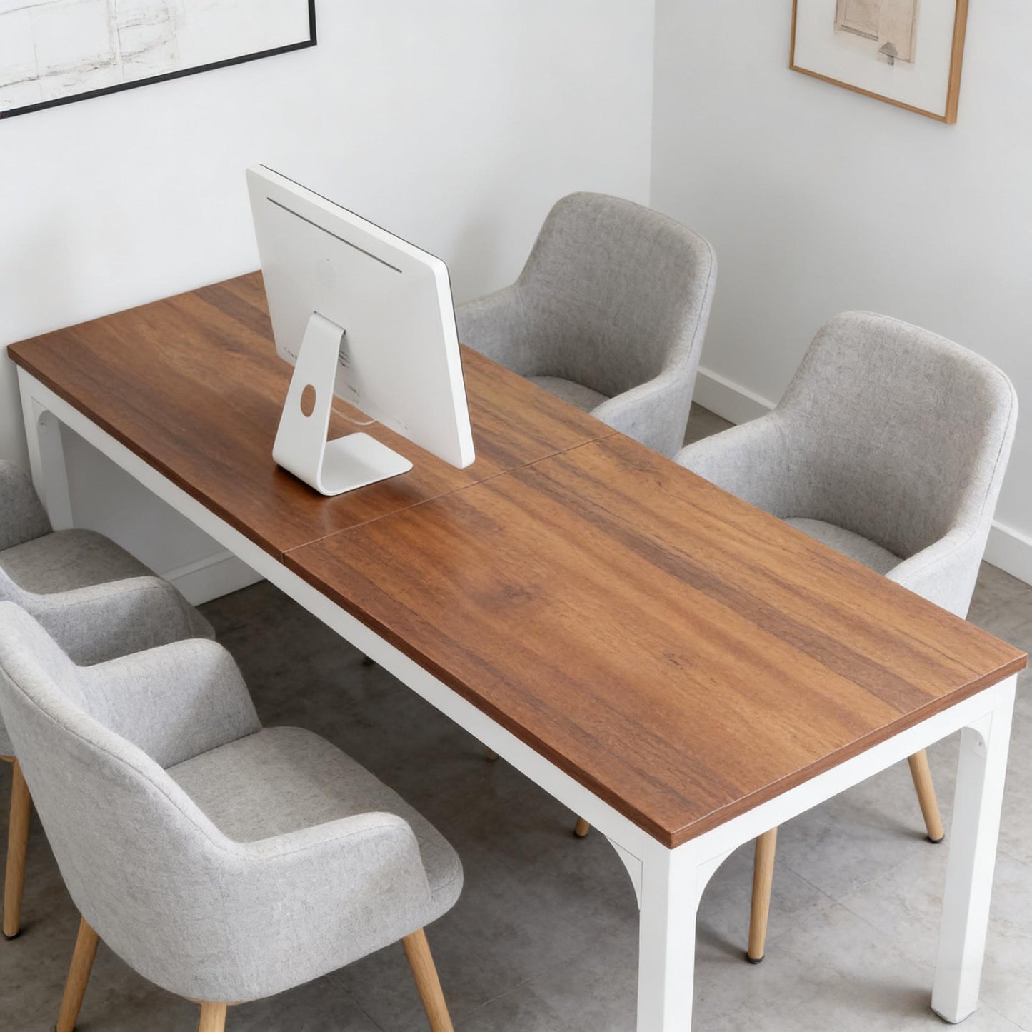 Large Rectangle Computer Desk - Dual Workspace, Industrial Design - Brown/White