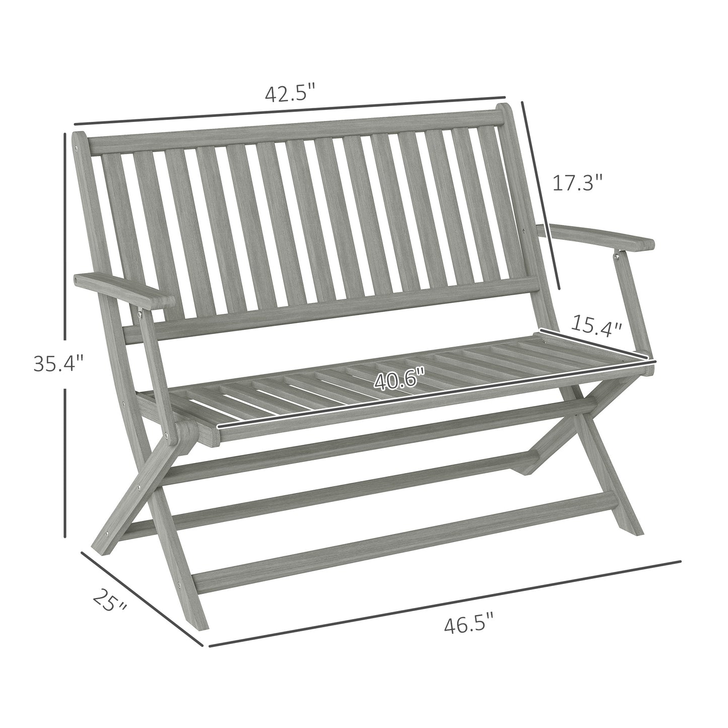 Foldable Wood Outdoor Bench with Backrest - Gray